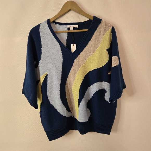 Chico's Sweaters - Chico's Women Sz 2 V-neck Dolman Sleeve "Seaport Multicolor Pullover Sweater